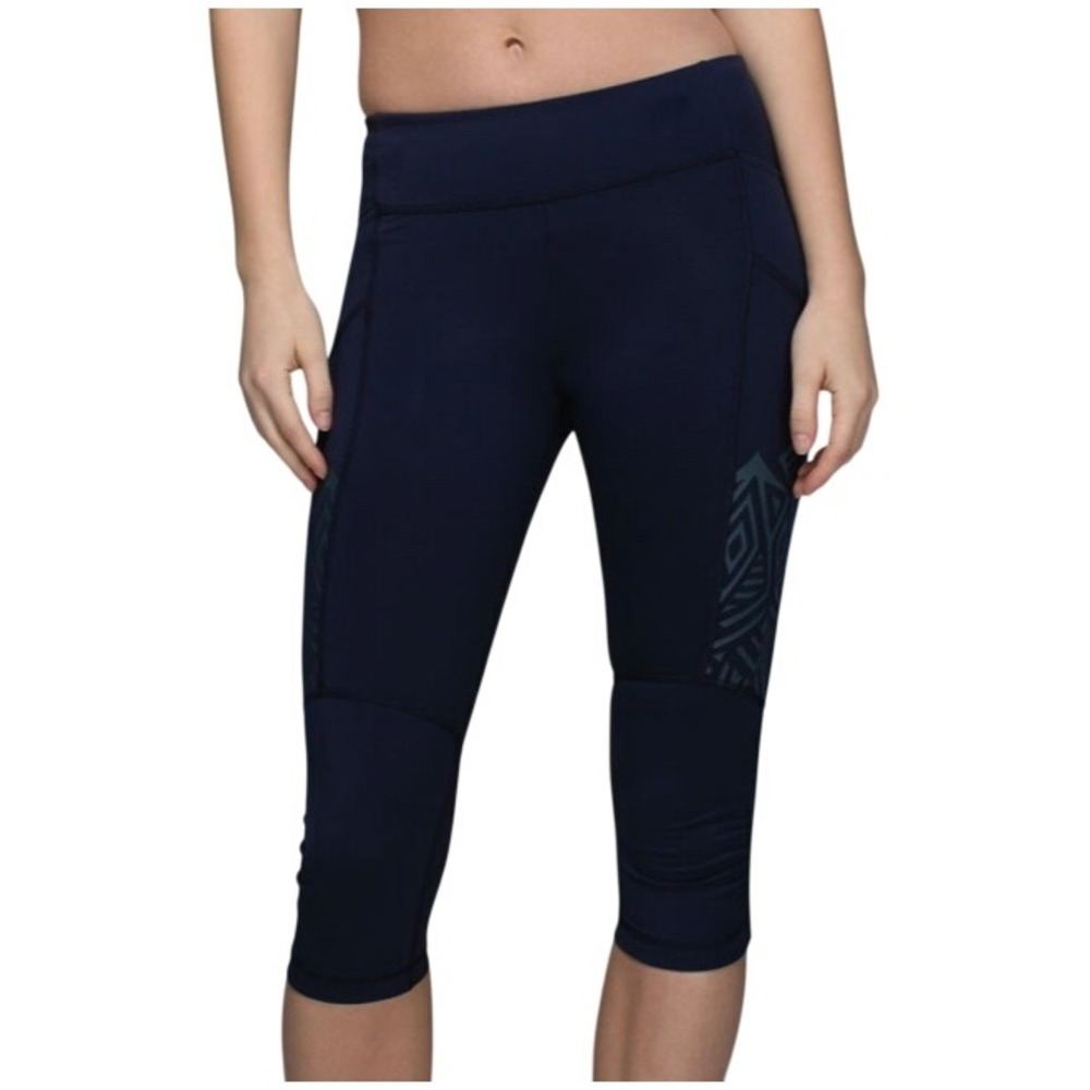 LULULEMON Navy Blue STASH IT CROP LEGGINGS Inkwell Reflective TRIBAL PRINT sz 6
